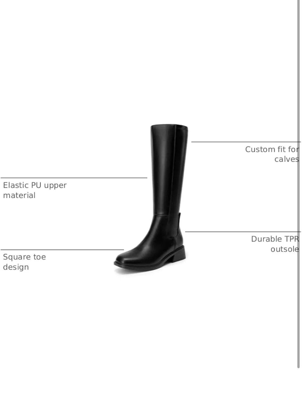 Knee High Boots Square Toe Low Block Heel Casual Comfort W/ Side Zipper 1283-1